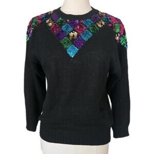 Vintage Sequin Colorblock 80s 90s Knit Sweater By Mister Noah